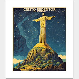 Cristo Redentor Starry Night Rio de Janeiro Brazil Vintage Tourism Travel Poster Posters and Art